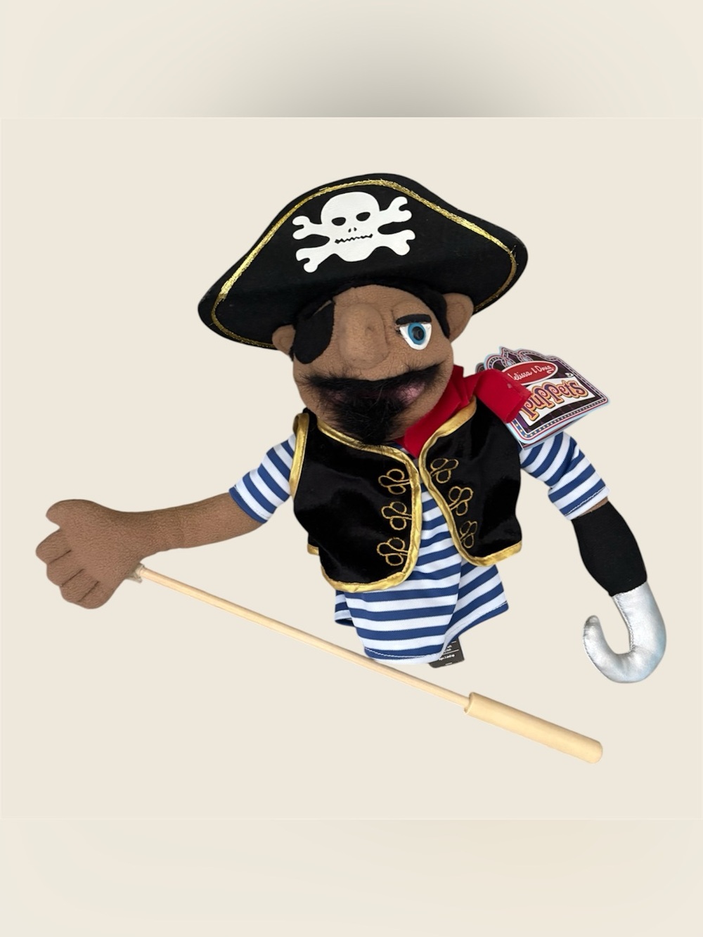 Melissa & Doug Pirate Puppet With Hook Hand Movable Mouth Jacket Striped Shirt